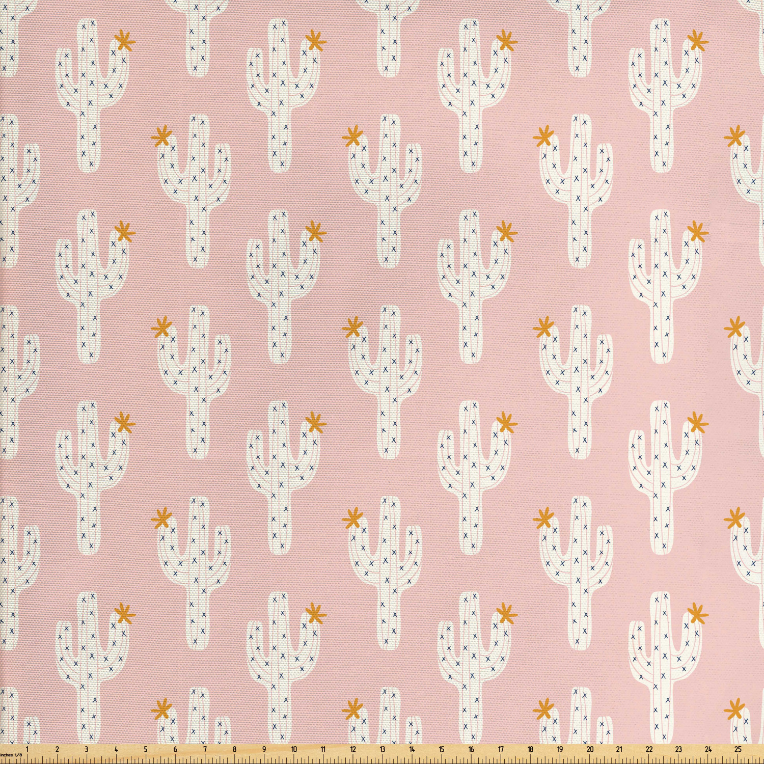 Cactus Print Fabric by The Yard, Hand Drawn Print of Exotic Elements