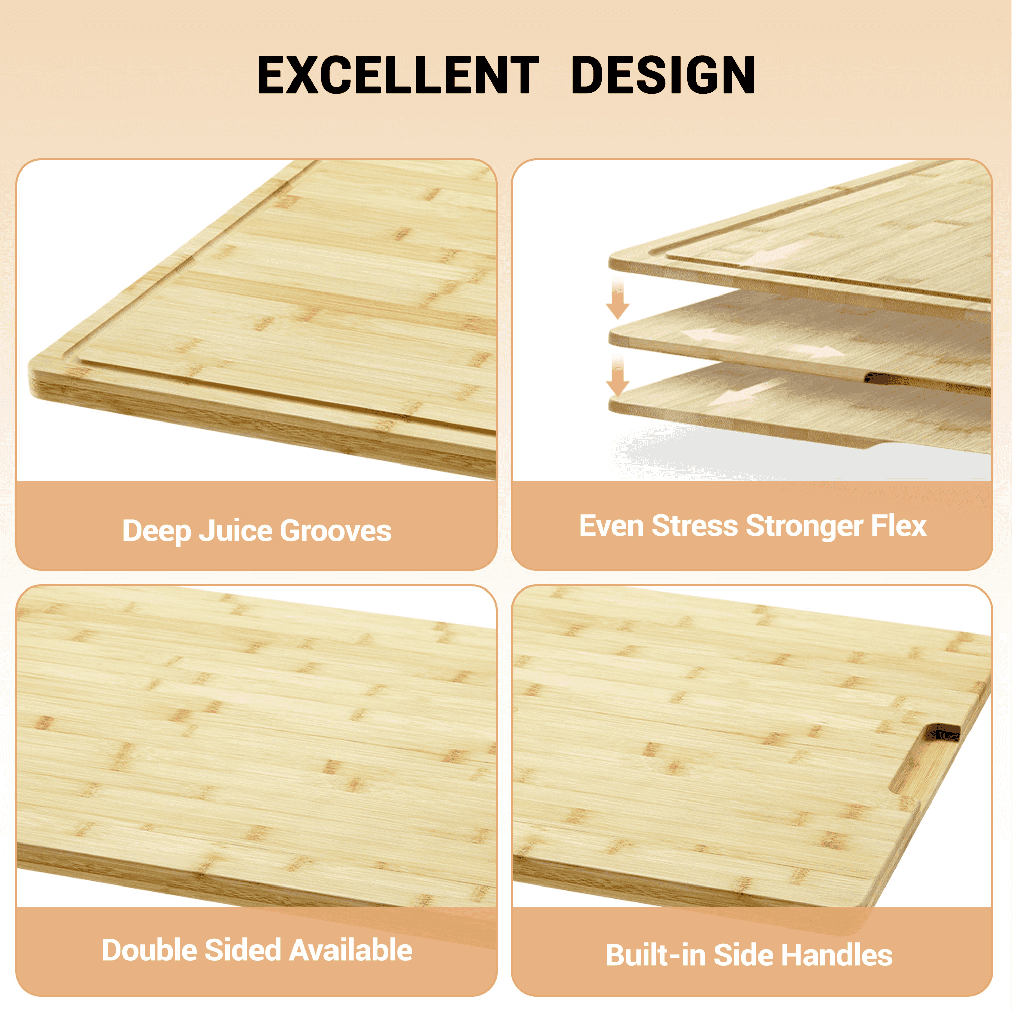24x18 Inch Extra Large Bamboo Cutting Board for Kitchen, 0.8'' Thick Pre-oiled Chopping Board with Deep Juice Groove and Handles Perfect for Meat, Vegetables, Fruit