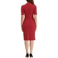 thumbnail image 3 of INSPIRE CHIC Women's Sheath Dress V Neck Short Sleeves Wear-to-Work Bodycon Midi Dresses M Red, 3 of 6