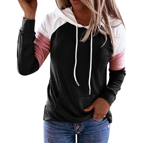 Sudaderas con capucha de bloque de color para mujer, sudadera de manga larga, jersey, túnica, tops con bolsillo para niñas y adolescentes Xemadio WRMH-135-1