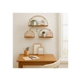 thumbnail image 3 of Elegant Wall Mounted Wood Shelves and Curved Metal Frame for Living Room -Decorative Hanging Storage Organizer for Wall Display and Books - Functional Shelf for Office - Set of 3, Brown & Gold, 3 of 13