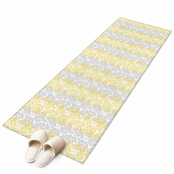 Yellow Grey Botanical Runner Rug 2x6 FT, Non Slip Hallway Carpet, Pastoral Spring Summer Leaf Aesthetics Washable Floor Carpet Throw Runner Carpet Long Rug for Entryway Kitchen Bedside Sliding Door