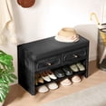 thumbnail image 5 of Wirrytor Curved Edge Shoe Storage Bench with 2 Drawers, 2-Tier Cushioned Entryway Bench Shoe Rack Organizer for Hallway Bedroom Living Room, Black, 5 of 11