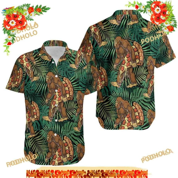 Bigfoot Like Pizza Camping Tropical Hawaiian Shirt, Button Up Aloha Shirt