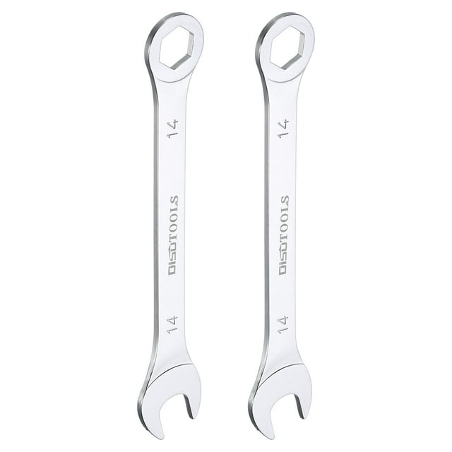 Unique Bargains Clé à Combinaison Fine 14mm 6 Points Double Extrémité Boîte et Extrémité Ouverte Acier Chromé, Argent 2 Pcs