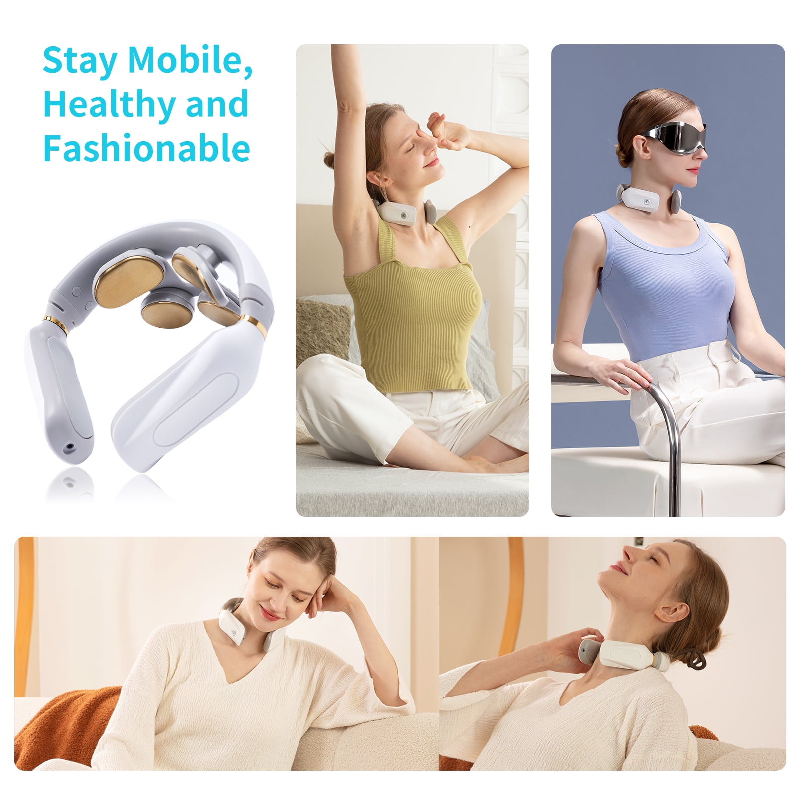 Alphay Smart Neck Massager for Relax, Rechargeable  Intelligent Cervical Massager with Heat, White