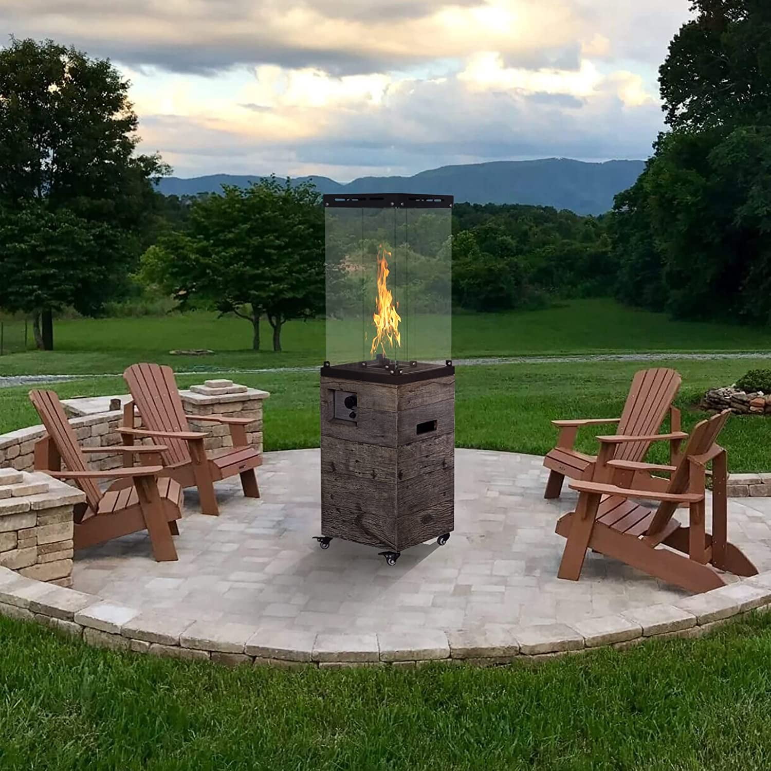 UIXE Outdoor Gas Patio Heater, 41,000 BTU, 56 Tall Standing Faux Stone  Concrete Propane Firepit W/ Wheels for Outside Backyard - Walmart.com