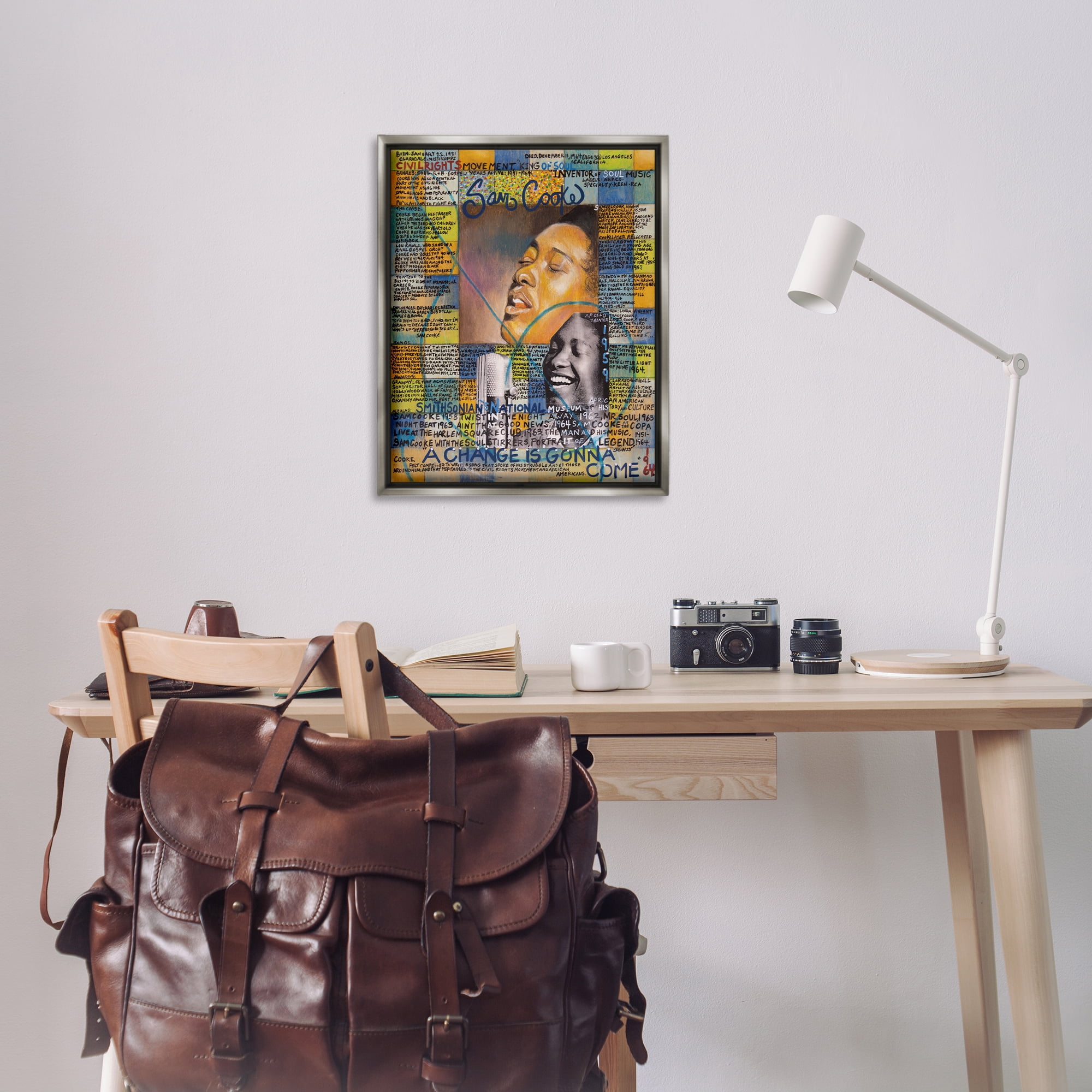 Stupell Industries Sam Cooke Collage People Drawing Gray Floater Framed Canvas Art Print Wall Art, 25 x 31