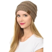 C.C Hat-33 Slouchy Thick Warm Cap Hat Skully Color Cable Knit Beanie Confetti Taupe