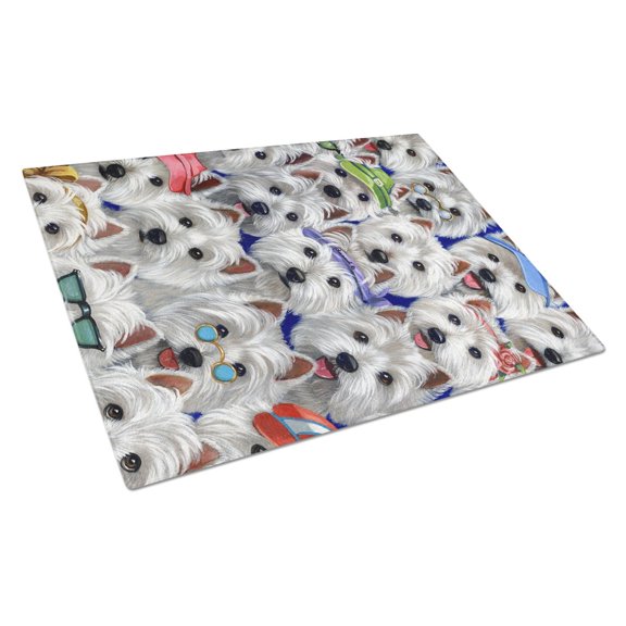 Carolines Treasures PPP3217LCB Westie Many Faces Glass Cutting Board Large, 12H x 16W, multicolor