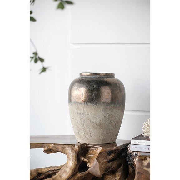 Home Decor Accessories 13x13x16" Round Sienna Brown Ceramic Accent Vase,Household Decor Items