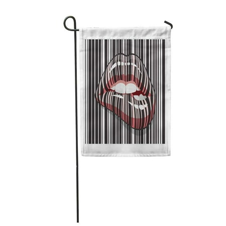 SIDONKU Barcode Strip Makeup of Biting Mouth Stripped Lips Bar Garden Flag Decorative Flag House Banner 12x18