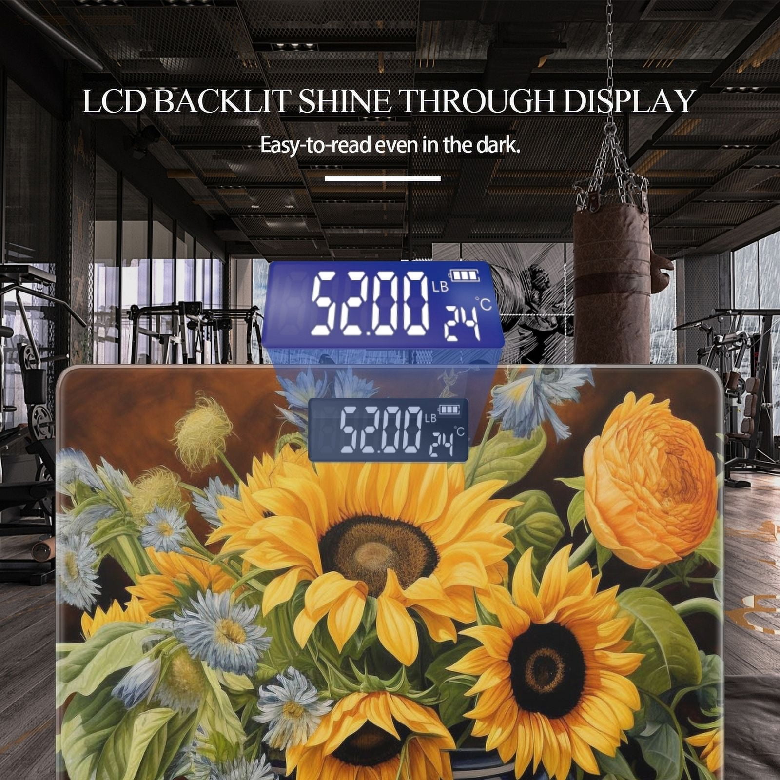 Bathroom Scale, Highly Accurate Digital Body Scale,Precisely Measures Weight up to 400 lbs-Sunflowers And Blue Wildflowers In Vase On Table