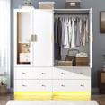 thumbnail image 6 of Blotout 70" Armoire Wardrobe Closet with Mirror, LED Wardrobe Armoire with 2 Drawers, 2 Door Wood Armoire Storage with Hanging Rods and Multi-Layer Shelves, 6 of 7