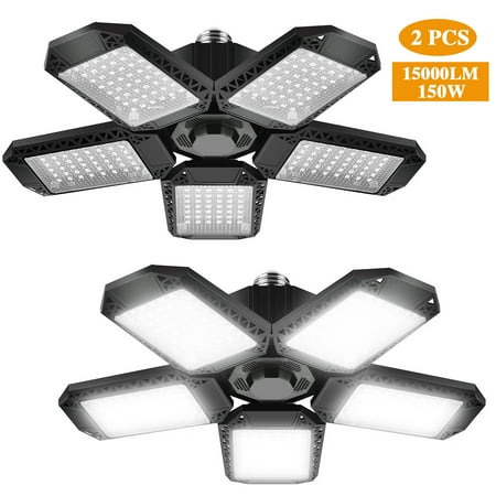 

DENVDENCY 2 Pack LED Garage Lights 120W Deformable LED Garage Ceiling Lights with 5 Adjustable Panels 12000LM E26 LED Shop Lights for Garage