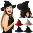 thumbnail image 3 of Halloween Foldable Pointed Hat Warm Wool Knitted Cap for Women Girls Wide Brim Hat Party Accessory, 3 of 7