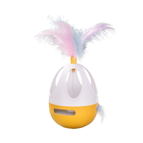 Interactive Cat Toy Ball - Feather Teaser & Treat Dispenser Combo, Self-Moving Tumbler Toy for Indoor Cats, Encourages Play & Exercise