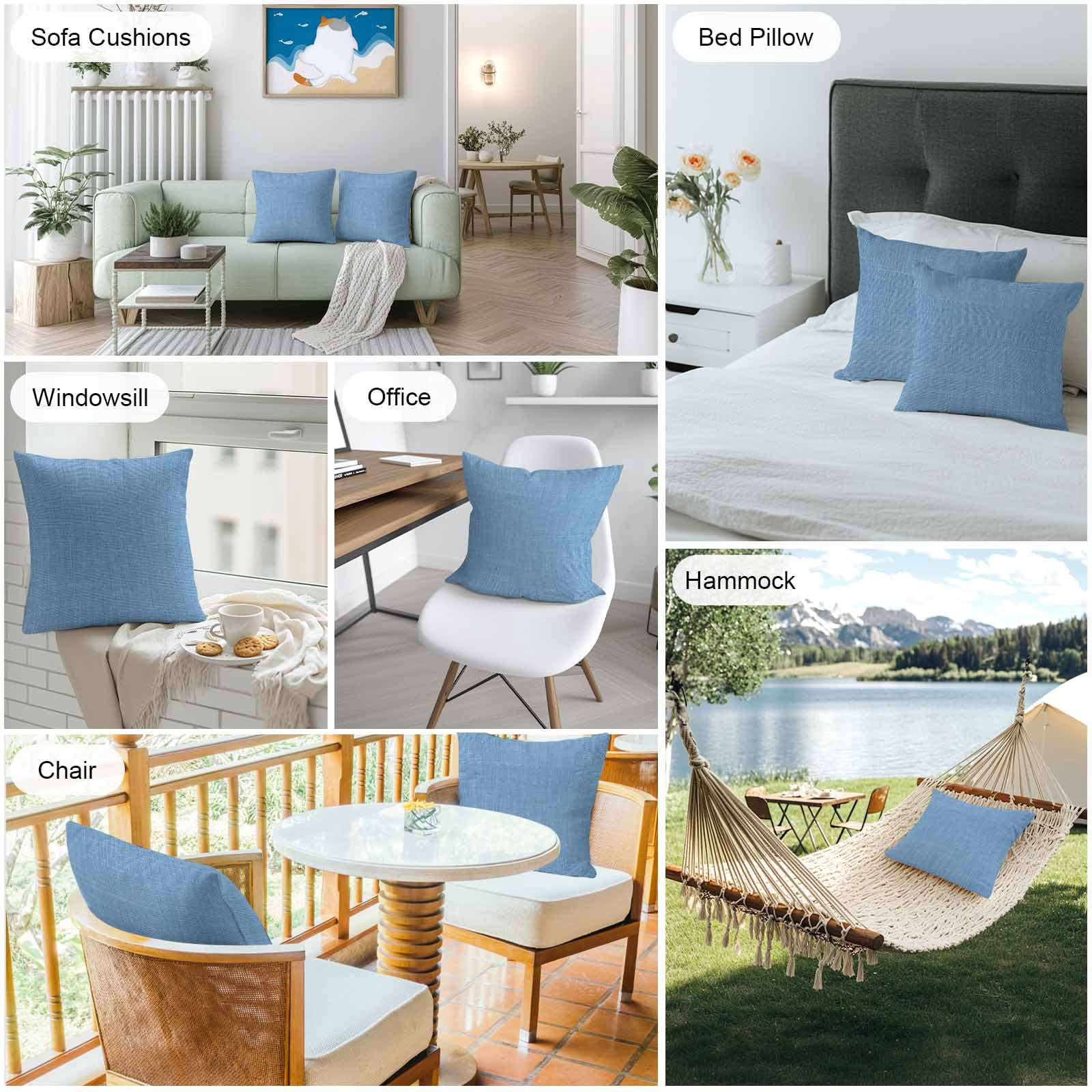 Blue Throw Pillow Covers 20x20 Inch Set of 2, Farmhouse Burlap Solid Blue Color Modern Linen Texture Waterproof Outdoor Pillow Covers, Decorative Cushion Pillowcases for Couch, Sofa, Bed, Patio