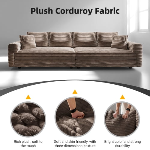 Howcool 102" Modular Cloud Sectional Sofa, Modern Oversized Deep Seat Corduroy Couch with Memory Foam Cushions, Built-in Storage and Cup Holders,Came