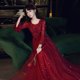 thumbnail image 2 of Vestido de noche con apliques rojos, elegante vestido de fiesta hasta el suelo de manga larga para mujer, diseño clásico de tul adecuado para mujeres embarazadas, 2 of 5
