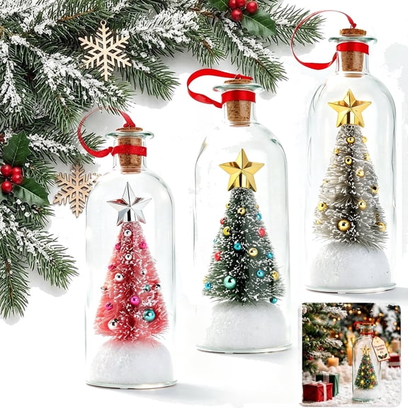 Recordable Christmas Tree Message in a Bottle Ornament with Playback | Voice Message Keepsake, Snow Scene Glass Bottle, Christmas Decoration, Shape A