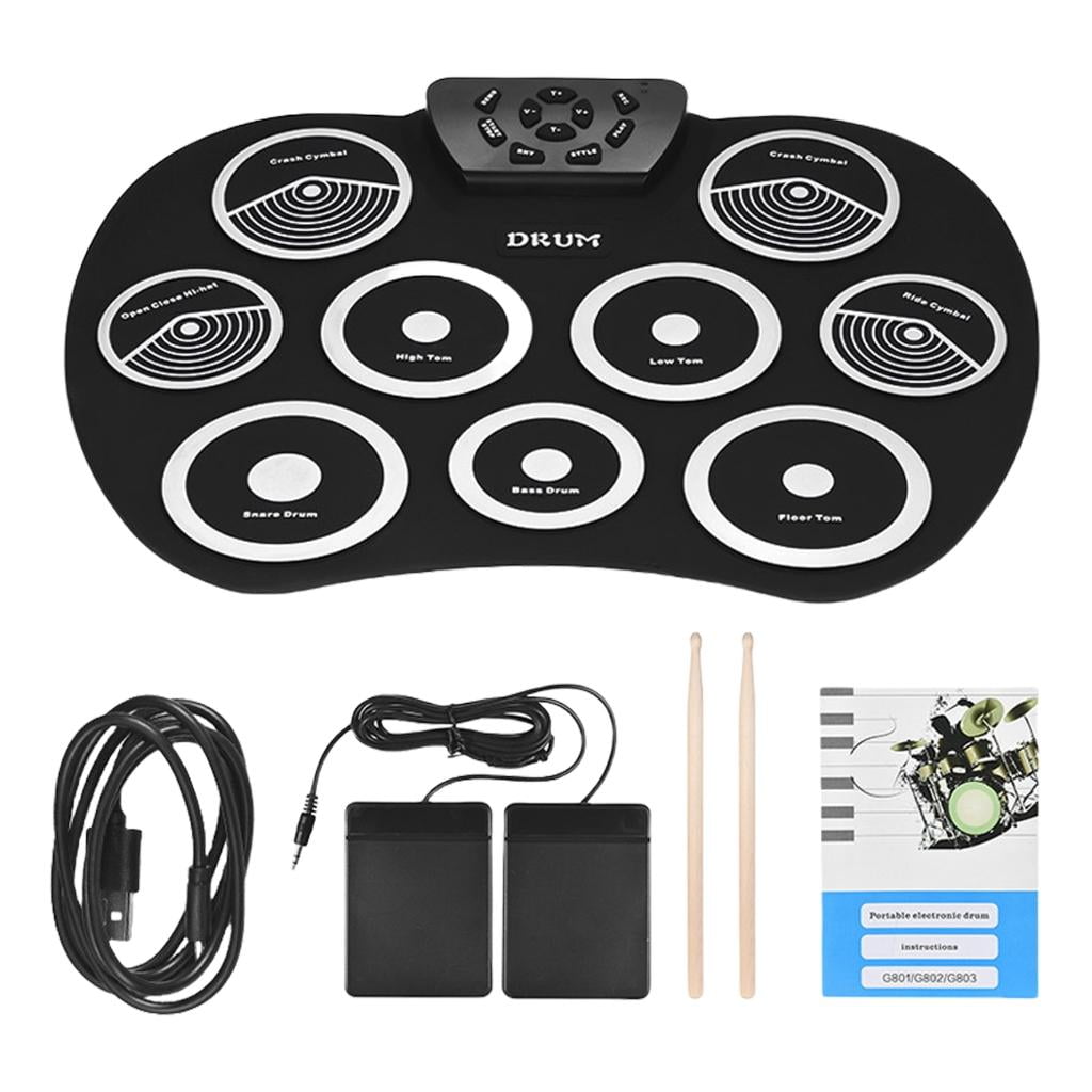 Lerpwige Electric Drum Set, 9 Drums Practice Pad Electronic Drum with Built in Speakers