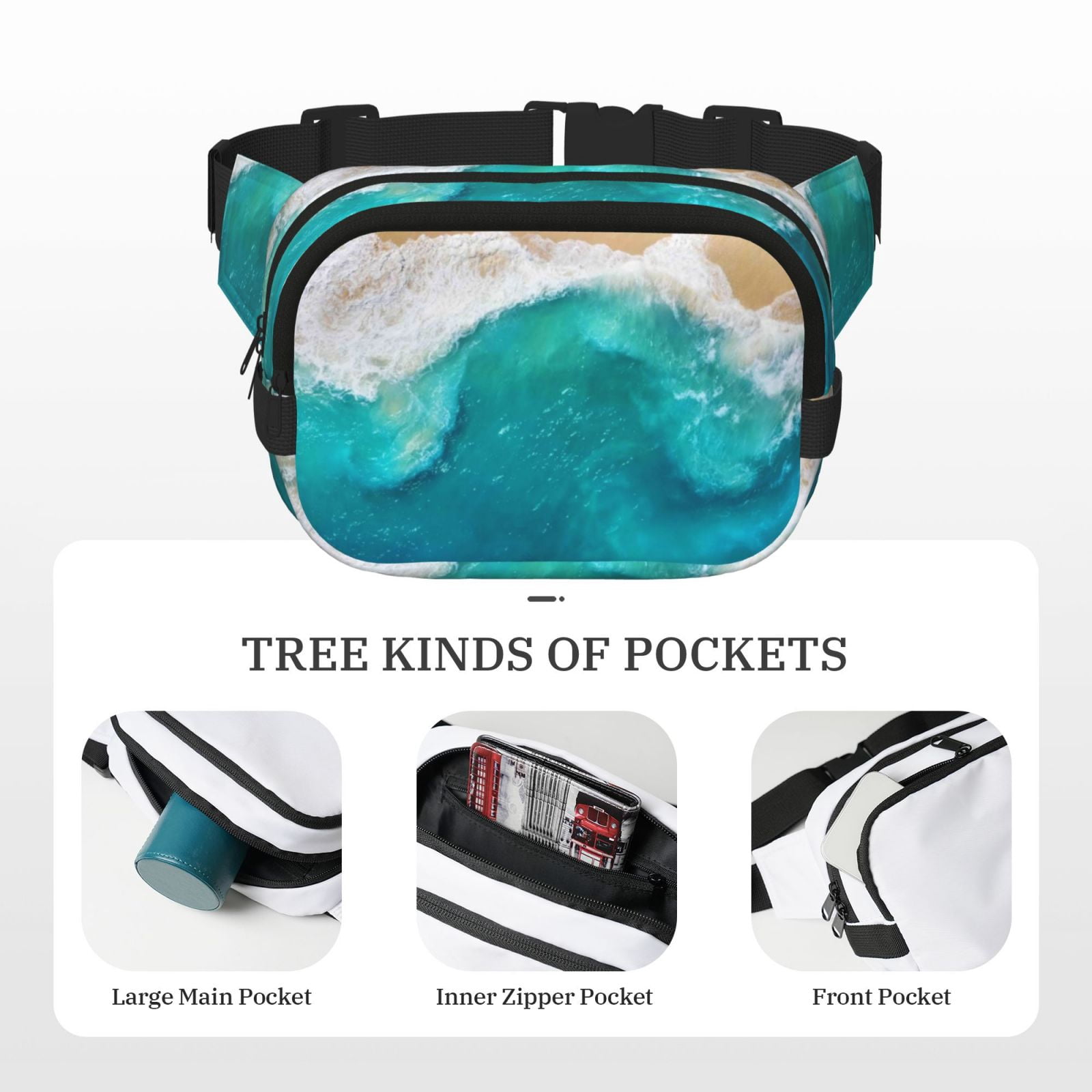 Hirioo Beach for Double Layer Waist Bag Adjustable Fanny Pack For Travel Running Hiking
