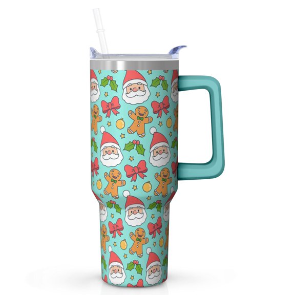 40oz Merry Christmas Tumbler with Handle and Straw Lid, Holiday Plaid Coffee Mug, Winter Insulated Stainless Steel Cup, Festive Gifts for Women Men