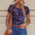 thumbnail image 6 of KLL Women 's Crew Neck Bodysuit Jumpsuits Lilac Print Short onesies Stretch T Shirts, 6 of 7