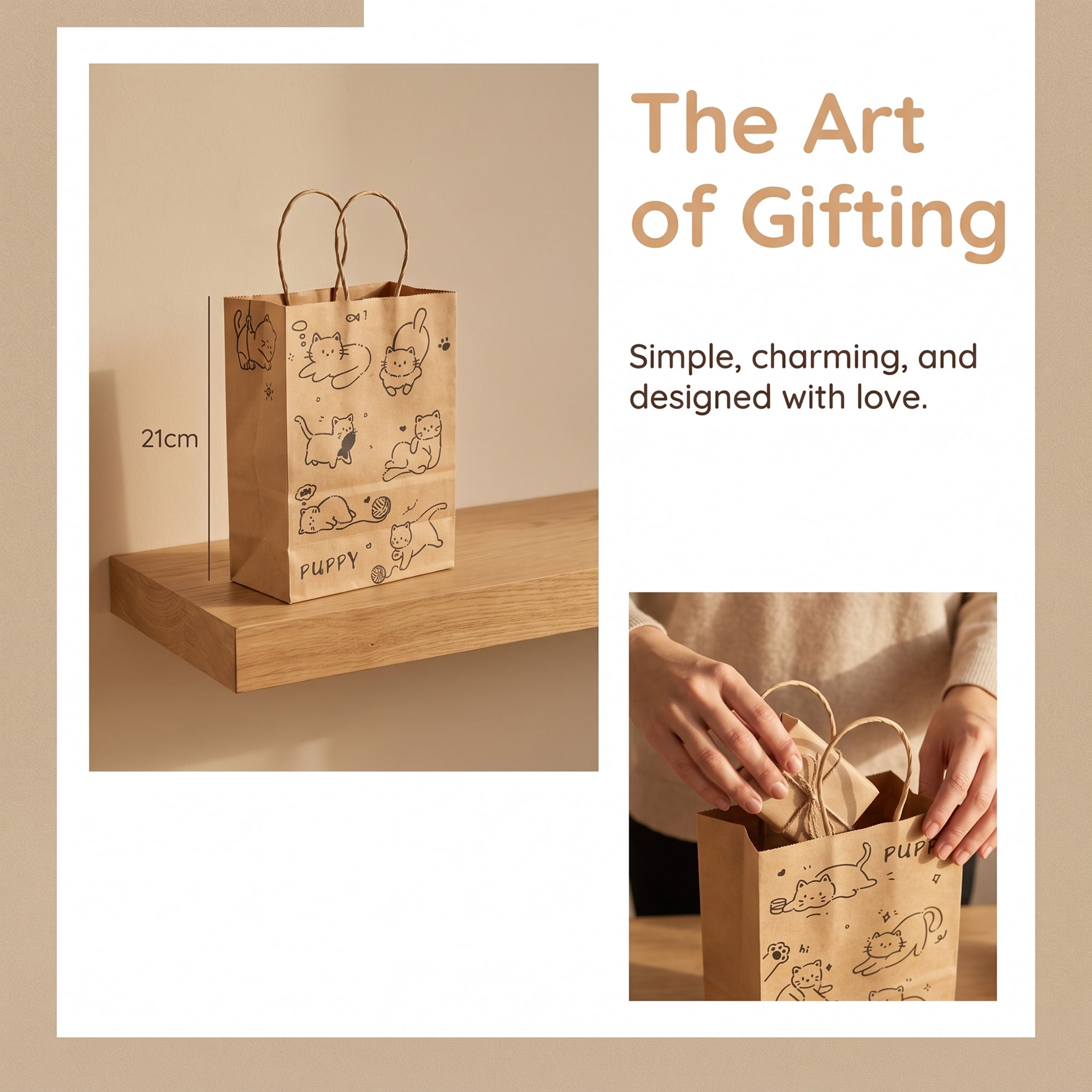 Unique Bargains Cartoon Gift Bags with Handles for Occasions Cat 5.9" x 3.1" x 8.3"