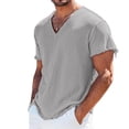 thumbnail image 3 of Linen T Shirts for Men Lightweight Breathable Short Sleeve V Neck T-Shirts Vintage Loose Fit Summer Casual Beach Tee Tops, XL, 3 of 6