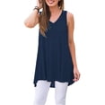 thumbnail image 4 of Jumpingount Camiseta sin mangas para mujer Camiseta sin mangas con cuello en V Blusa con cuello en V Chaleco de color sólido Vestidos Azul L Jumpingount AP003123-18, 4 of 6