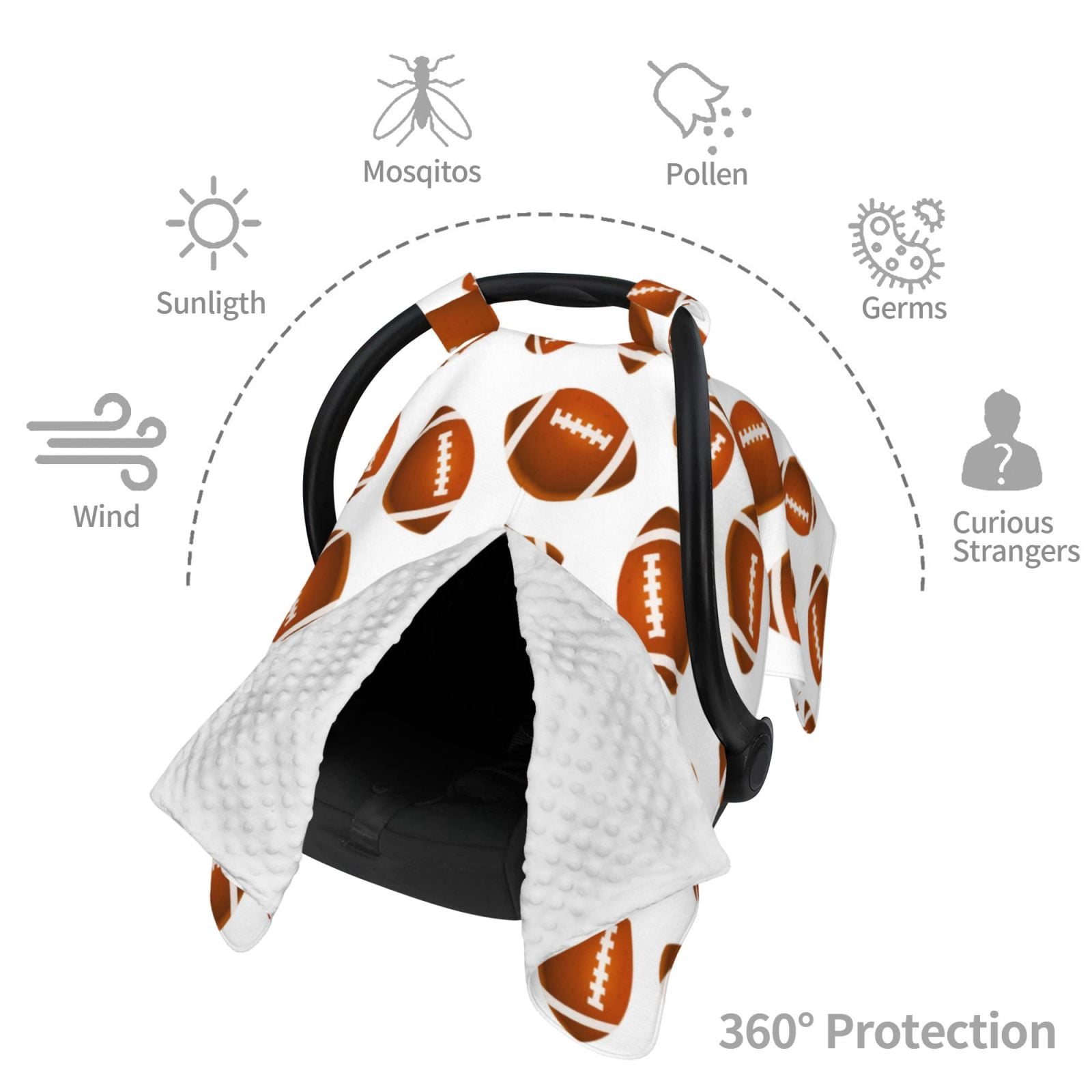 Car Seat Cover Baby - bright rugby American football white Breathable Infant Car Seat Cover for Baby Carseat, Lightweight Comfort Baby Essentials Must Haves Newborn Stuff for Girl Boy