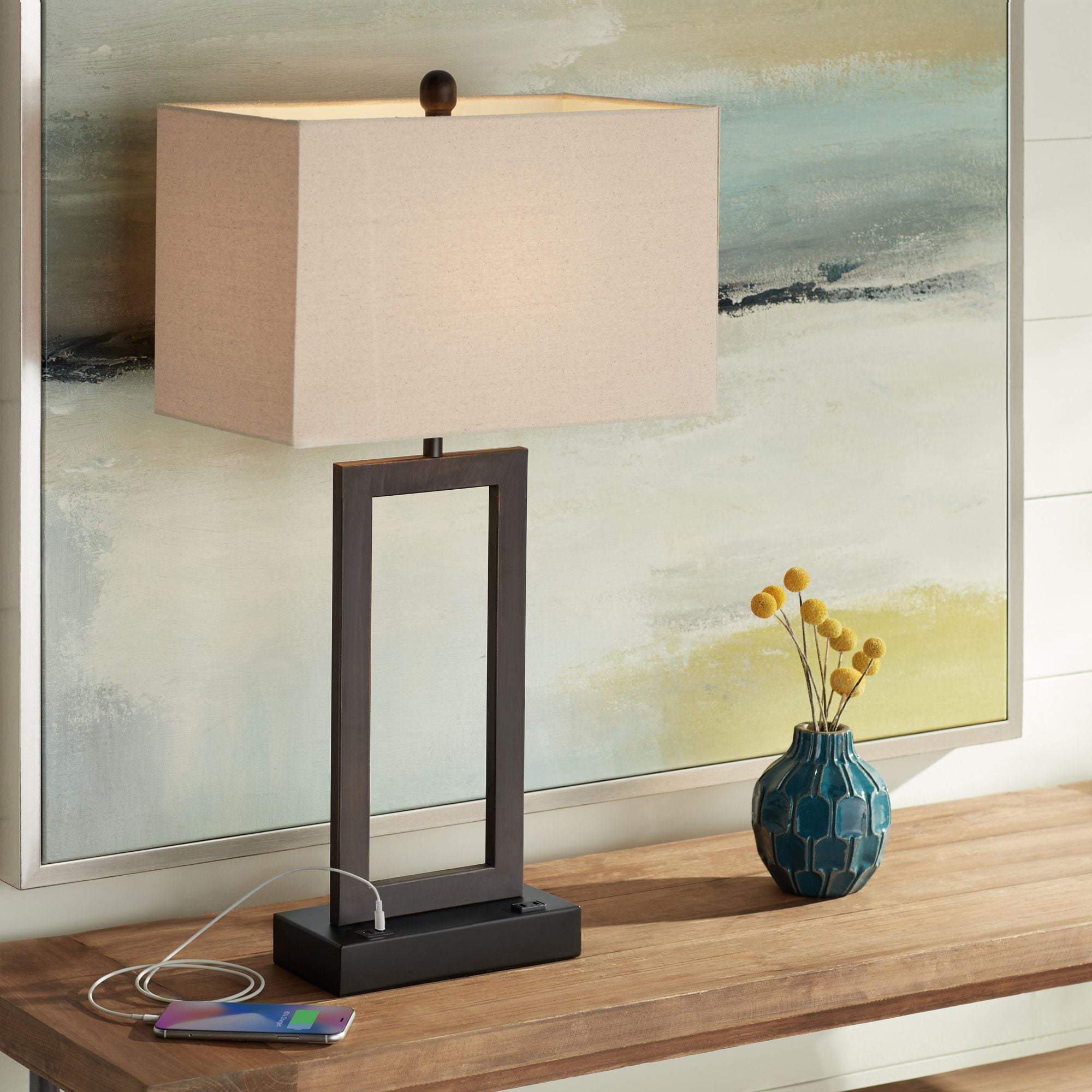LimeLights Stick Lamp with USB charging port and Fabric Shade 2