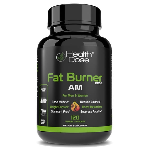 Fat Burner Dose Am Day-Time By Health Dose, 120 Vegetarian Capsules, Green Tea, L-Carnitine Tartrate, Uva Ursi, Garcinia Cambogia, Apple Cider Vinegar - More, Weight Loss for Men & Women Supplement.