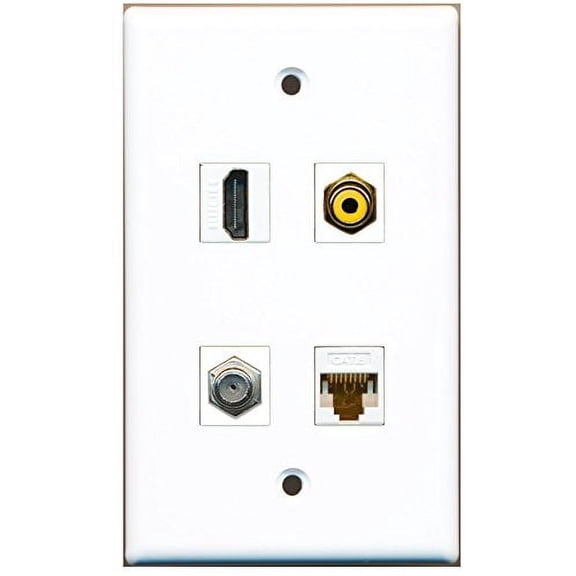 RiteAV - 1 Port HDMI 1 Port RCA Yellow 1 Port Coax Cable TV- F-Type 1 Port Cat6 Ethernet White Wall Plate
