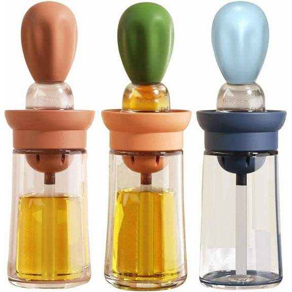 Oil Dispenser with Brush - 2 Pack Glass Olive Oil Dispenser Bottle with Basting Brush for Cooking Frying Baking Kitchen 180ml, T-OB21 Blue