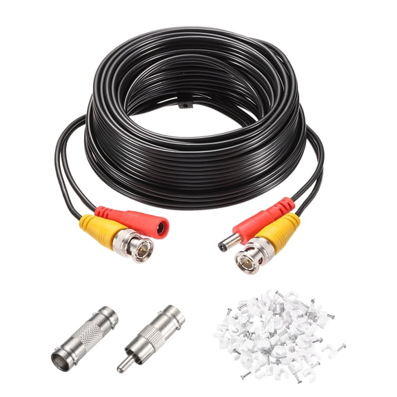 BNC Video Power Cable,15m/49ft All-in-One Security Camera Wire,1 Set Black