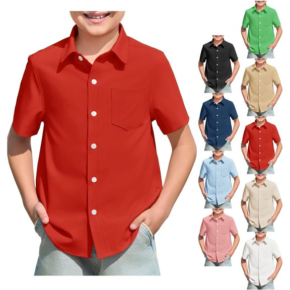 Bigetiay Boys Girls Button Down Pocket Short Sleeve Shirt Kids Summer Casual Beach Tops 5-6 Years