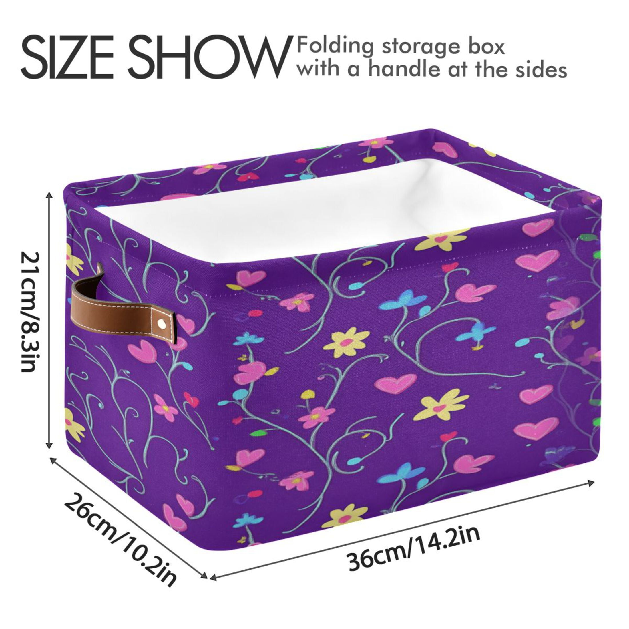 Small Pink Hearts Foldable Storage Basket,Canvas Fabric Foldable Storage Bins with Handles Open Home Storage Bins Boxes for Toy Book Shelf Closet Baskets