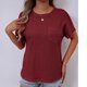 thumbnail image 4 of Mujeres de Verano Tops Nuevo Color Sólido Cuello en V Manga Corta con una Hendidura en el Doblado, Poliéster, 4 of 6