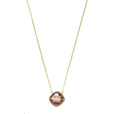 5th & Main 18kt Gold over Sterling Silver Hand-Wrapped Squared Amethyst Stone Necklace