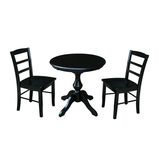 30 Round Top Dining Table With 2 Madrid Chairs Black 3 Piece Set Walmart Com Walmart Com