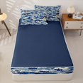 thumbnail image 4 of Manfei Ocean Themed Art Zipper Twin Comforter Sets with Fitted Sheet and 2 Pillowcases,Wild Sea Waves Zipper Bedding Set Blue White,Navy Blue Reversible,4pcs, 4 of 8