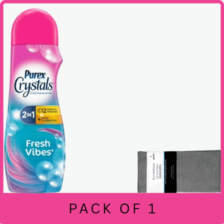 Purex Crystals In-Wash Odor Eliminating Scent Booster, Fresh Vibes, 21 oz with Microfiber Solid Color Towel by BundleEase