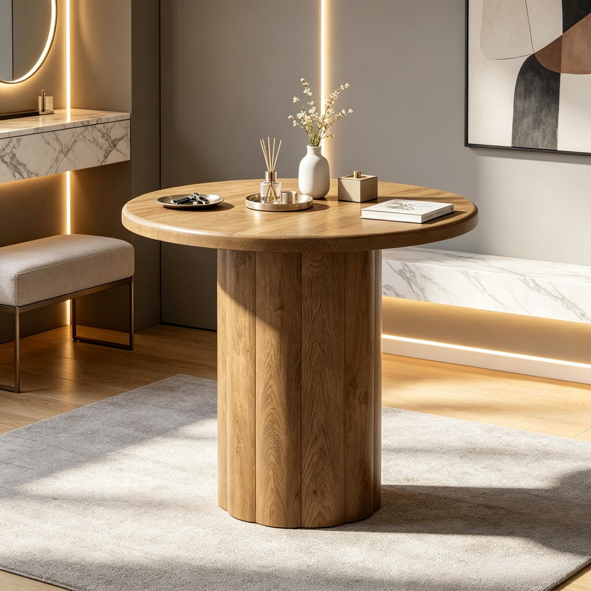 31.5 Inch Round Conference Table for 4 People, MDF with Sturdy Base