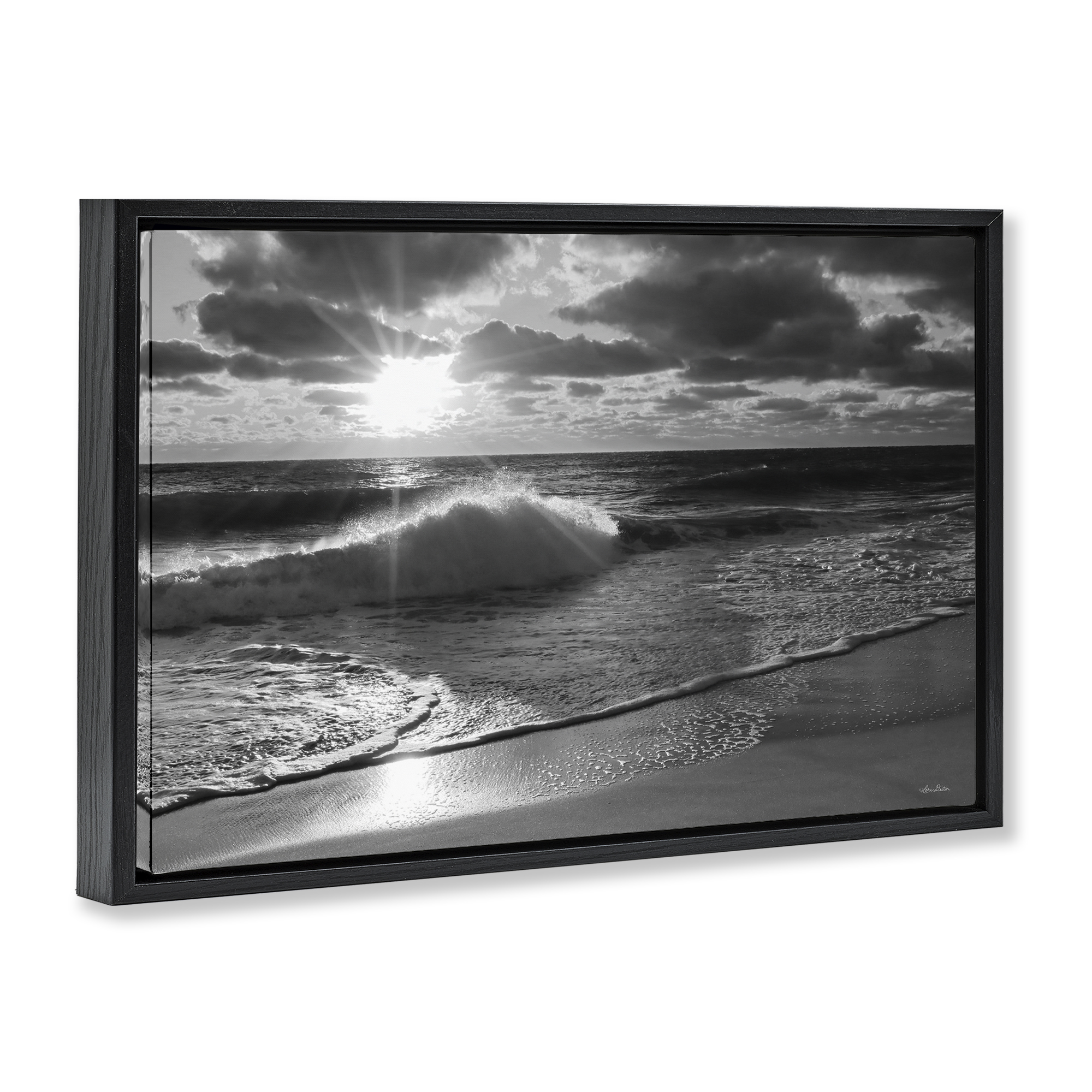 Stupell Industries Sunset Crashing Wave Landscape Photography Black Floater Framed Canvas Art Print Wall Art, 31 x 21