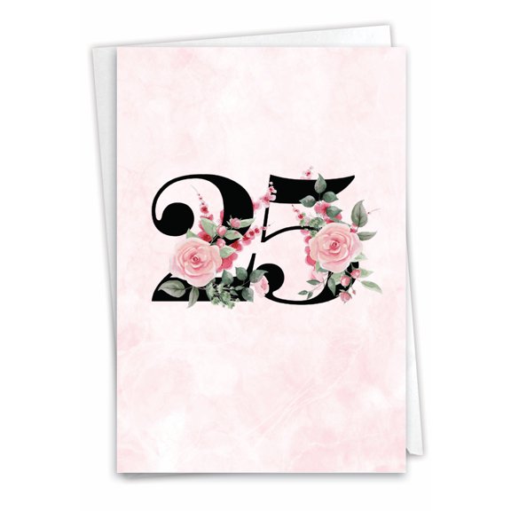 NobleWorks 25th Milestone Birthday Greeting Card with 5 x 7 Inch Envelope (1 Card) Floral Age 25 C10054MBG