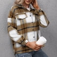 thumbnail image 4 of Abrigo de mujer estampado a cuadros cuello vuelto abotonado manga larga blusa suelta chaqueta inform Abanopi Amarillo/Extragrande, 4 of 7