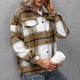 thumbnail image 4 of Abrigo de mujer Abrigo de mujer estampado a cuadros cuello vuelto abotonado manga larga blusa suelta chaqueta informal prendas de vestir 1 1, 4 of 5